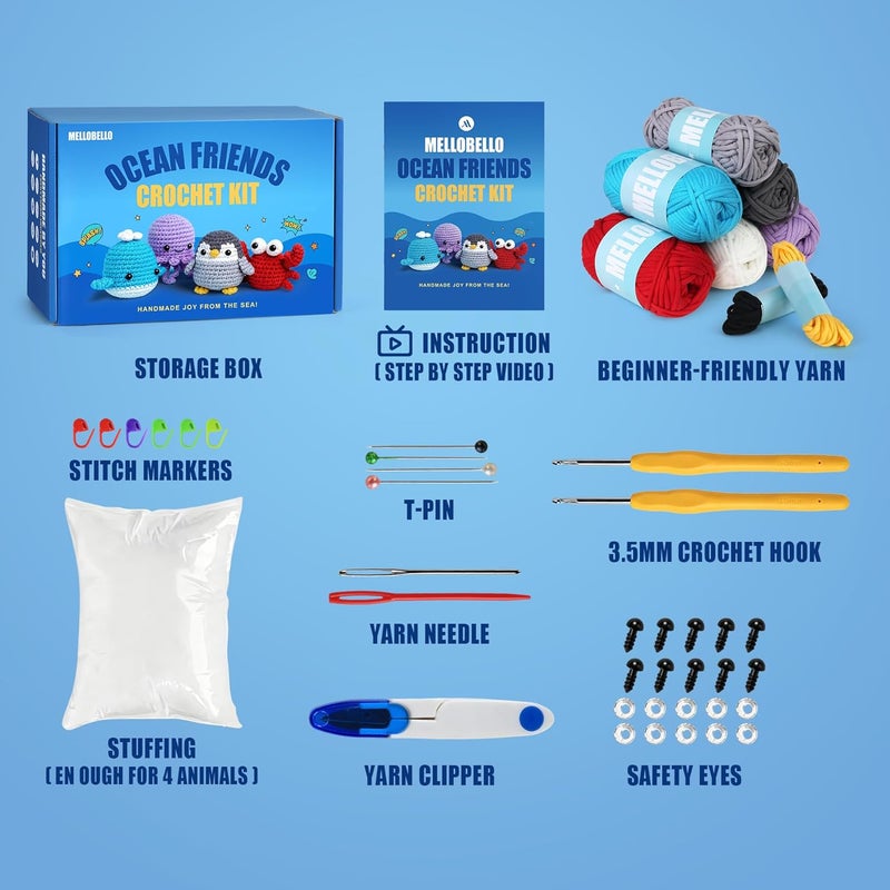 mellobello Crochet Kit for Beginners Kids Adults - Beginner Knitting Crochet Animal Kit with Easy Yarn - Learn to Crocheting Amigurumi Starter Set - Loom Knit Patterns Supplies Box Crafts Hobbies Gifts for Women - Image 2